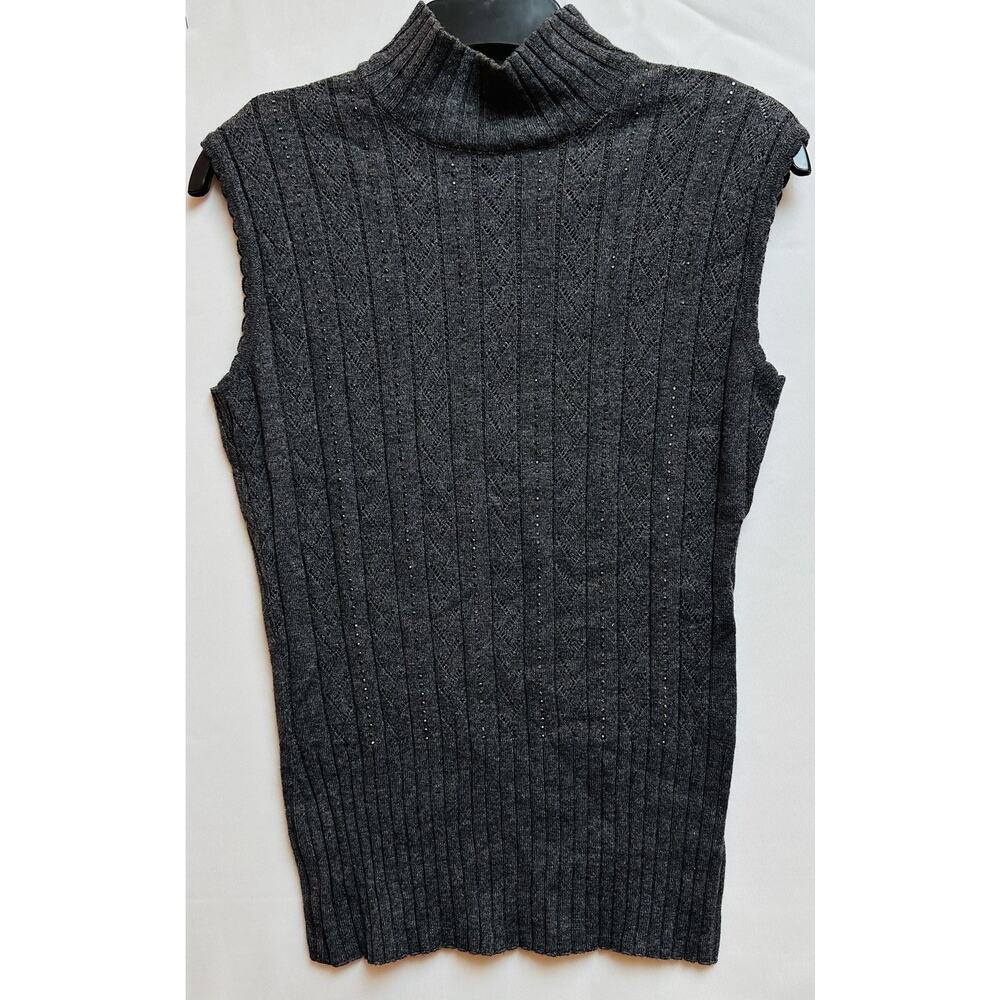 ESCADA Women’s Gray Knit Sleeveless Top Embellished Front Wool Cashmere Silk 42
